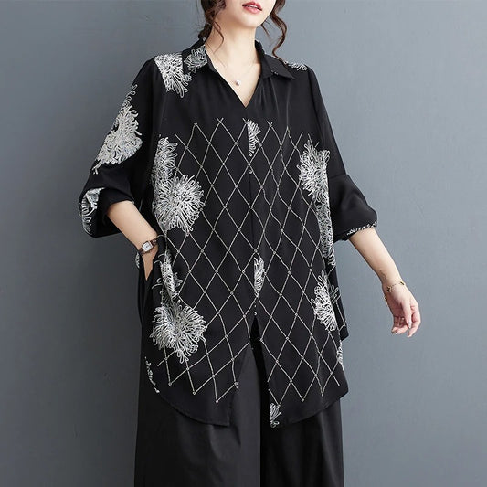 Korean Long Shirt with Silver Detailing Sleeves – Stylish & Trendy Oversized Top for Women