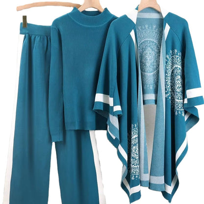 Women's Cape Top and Pants Set – Elegant 3-Piece Outfit