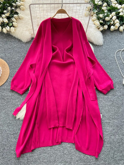 Cozy Elegance Long Dress with Woolen Shrug