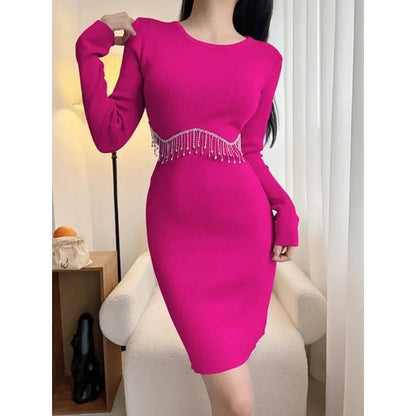 Tassel Tight Hip Skirt Winter High-End Hot Girl Knitted Dress.