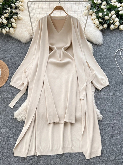 Cozy Elegance Long Dress with Woolen Shrug