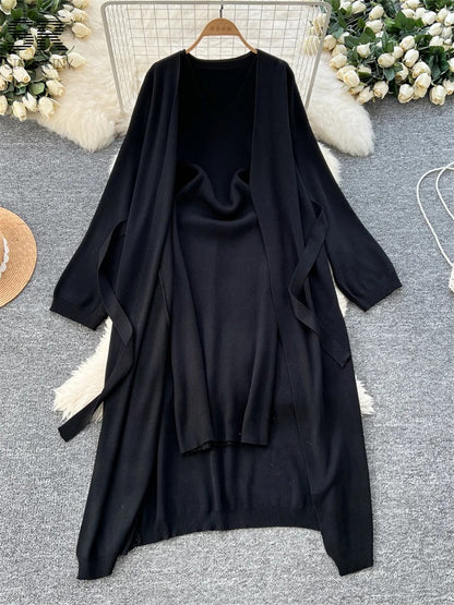 Cozy Elegance Long Dress with Woolen Shrug