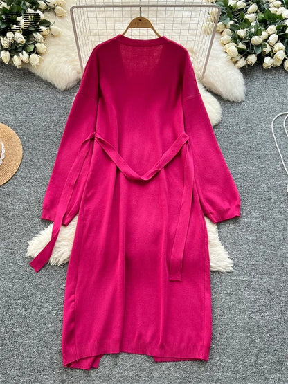 Cozy Elegance Long Dress with Woolen Shrug