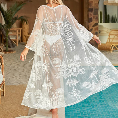 Bikini Cover-Up Sexy Hollow Lace Dress.