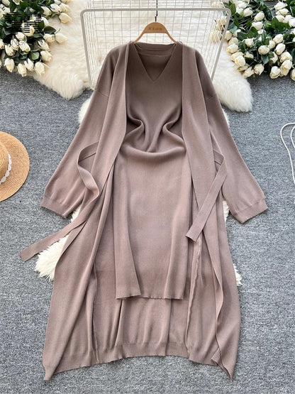 Cozy Elegance Long Dress with Woolen Shrug